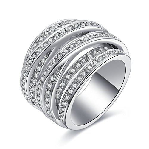 Bella Lotus Vintage Interwined CZ Paved 18k Platinum Plated Fashion Rings for Women, Size 8