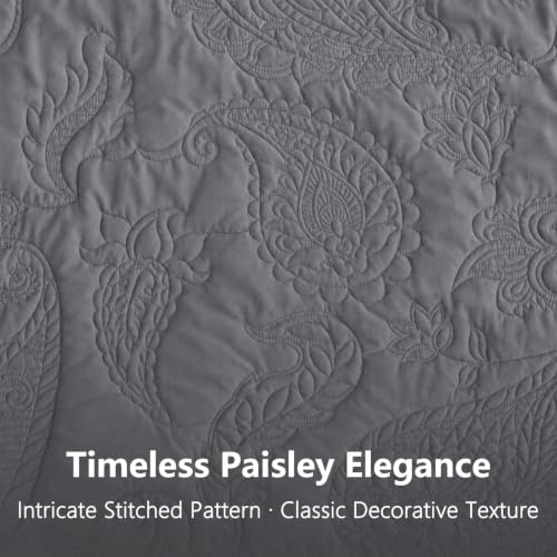 Image of HZ & HY Oversized Alaskan King Bedspreads 138x122, Paisley, Ultimate Gray