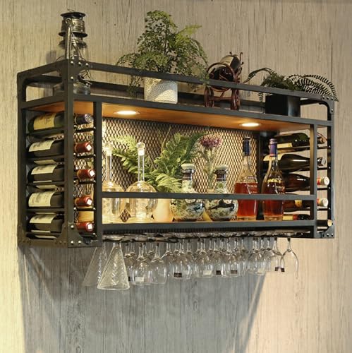 Botellero Industrial de Pared con Soporte para Copas, de Hierro, para Cocina, Bar, Comedor, Ideal para Disfrutar de la luz del Sol.