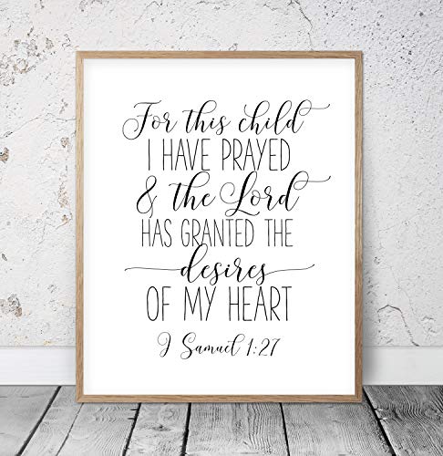 Bible Verse Printable For This Child I Have Prayed 1 SAMUEL 1:27 Nursery Wall Art Typography Quote Christian Nursery Nursery Scripture Wood Pallet Design Wall Art Sign Plaque with Frame wooden sign