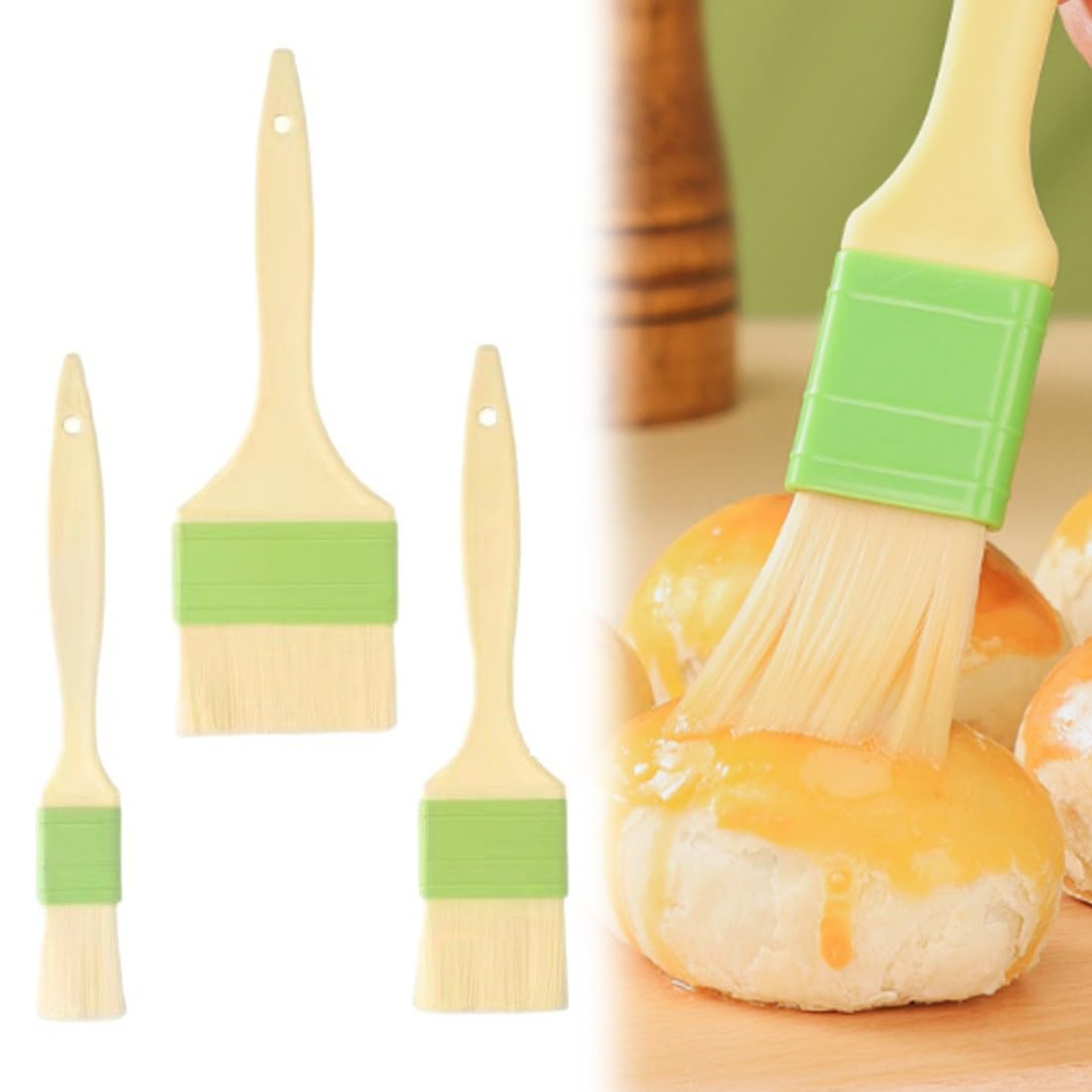 3 Pcs Spazzola Barbecue, Pennello Cucina, Pennello per Pasticceria Resistente al Calore, Pennello da Olio, per l'Applicazione di Marinate e Pasticcini, Forno, Cucinare, Grigliare Salsa
