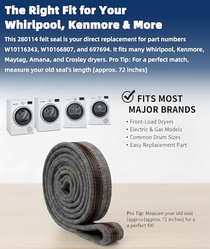 Image of 280114 Newly Upgraded Dryer Drum Felt Seal Gasket Kit Fits for Whirlpool Kenmore Maytag Amana Dryer, Replace 697694,W10116343,W10166807, W10521118,3403265 Dryer Felt Seal