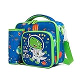 2022 Lunchtasche Kinder mit Snack Pocket Flaschenhalter, Auslaufsichere Kühltasche Mini für Jungen, BPA-freie Isolierte Lunch Bag für Grundschule, Kindergarten, Blauer Dinosaurier
