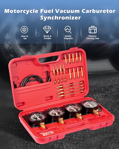Image of DAYUAN Motorcycle Fuel Vacuum Carburetor Synchronizer Carb Sync Gauge | Compatible with Honda Yamaha GS KZ 550 650 750，4 Vacuum Gauges，0-76cm /Hg Readings，Chrome Fittings，Storage Case