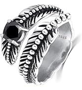 BONLAVIE 925 Sterling Silber Verstellbarer Türkis/Schwarzer Onyx Feder Ring, Herren Ringe 925 Sil...