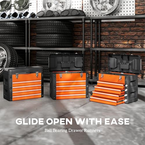 HOMCOM 4 Drawers Large Tool Box, Powder Coated Steel Toolbox with Top Tray, Mini Parts Boxes, Ball Bearing Runners, Handle, Heavy Duty Tool Chest for Workshop, Garage, 497mm x 253mm x 407mm, Orange 5 HOMCOM 4 Drawers Large Tool Box, Powder Coated Steel Toolbox with Top Tray, Mini Parts Boxes, Ball Bearing Runners, Handle, Heavy Duty Tool Chest for Workshop, Garage, 497mm x 253mm x 407mm, Orange - Image 5