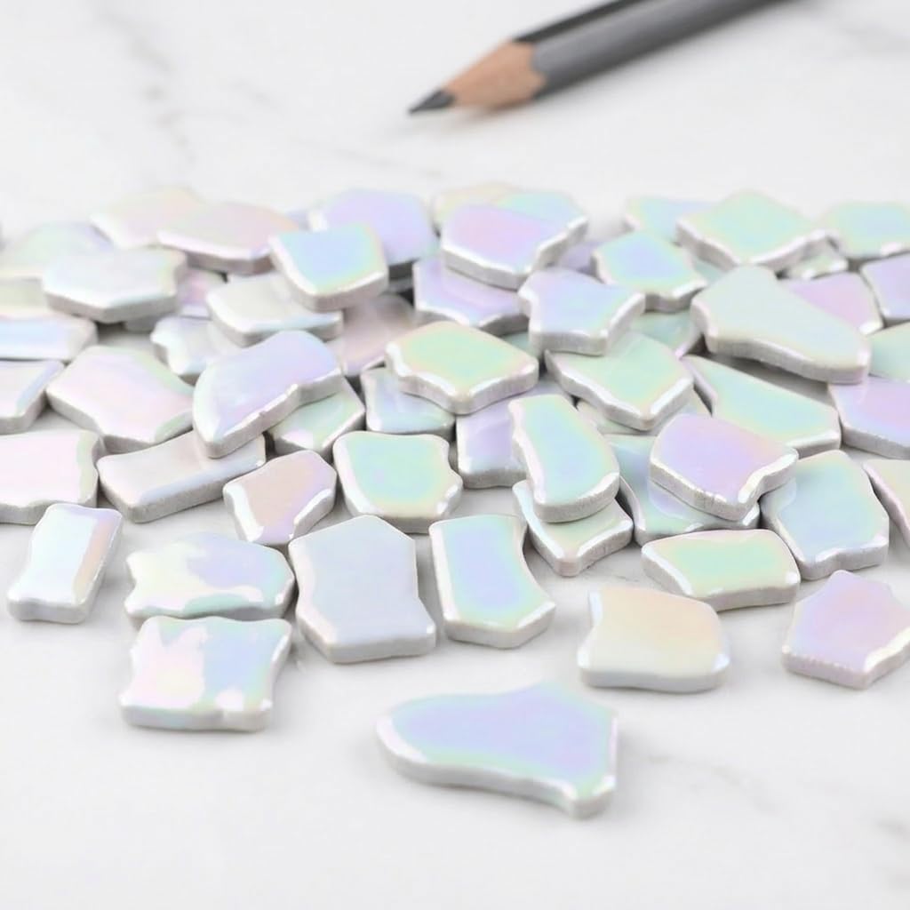 Irregular Ceramic Pieces 1 Piece Iridescent White Craft