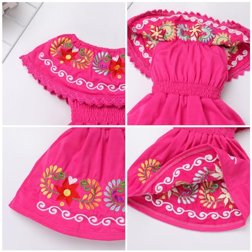 Traditional Mexican Dress for Baby Girls Ruffle Off Shoulder Cinco De Mayo Fiesta Outfit Party Floral Embroidered Dress3