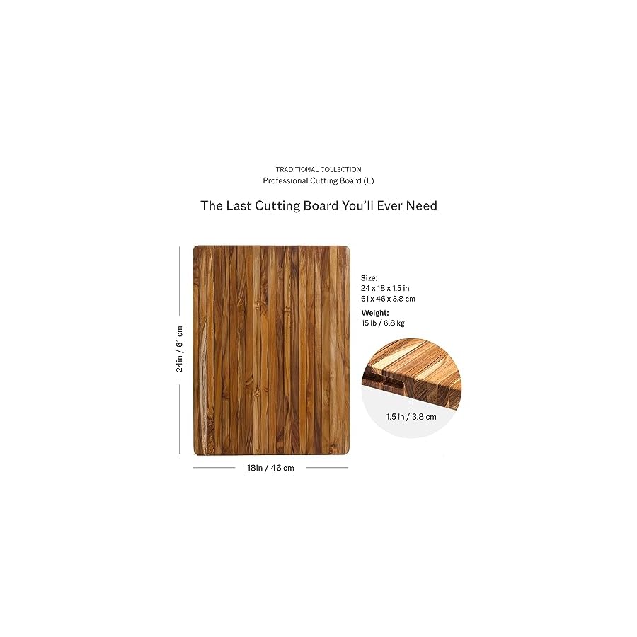Teakhaus Cutting Board - Extra Large (XL) Wood Cutting Board with Grip Handles - Reversible Teak Edge Grain Wood - Knife Friendly - FSC Certified