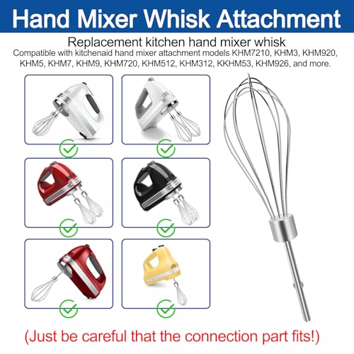 Replacement KitchenAid Hand Mixer Whisk Attachments Suitable For Kitchenaid Immersion Blender Whisk KHMPW Stainless Steel Hand Mixer Beater - (2PCS)