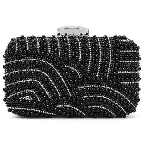Image of RNIEGA Pearl Crystal Clutch Purse for Women Fashion Elegant Bride Evening Clutch Handbag Crossbody Shoulder Bag with Chain
