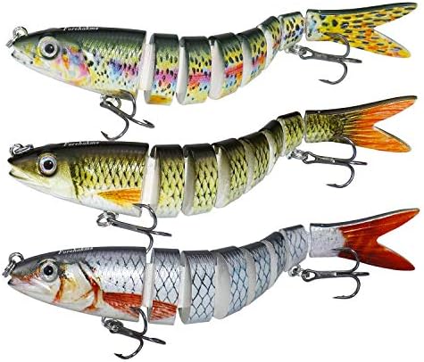 Forehakms Fishing Lures Bass Lures Multi Jointed Hard Treble Fishing Hooks Artificial Bait Segment Swimbaits Lures Slow Sinking Lure Fishing Kit for Bass Trout Perch (5.3inch)