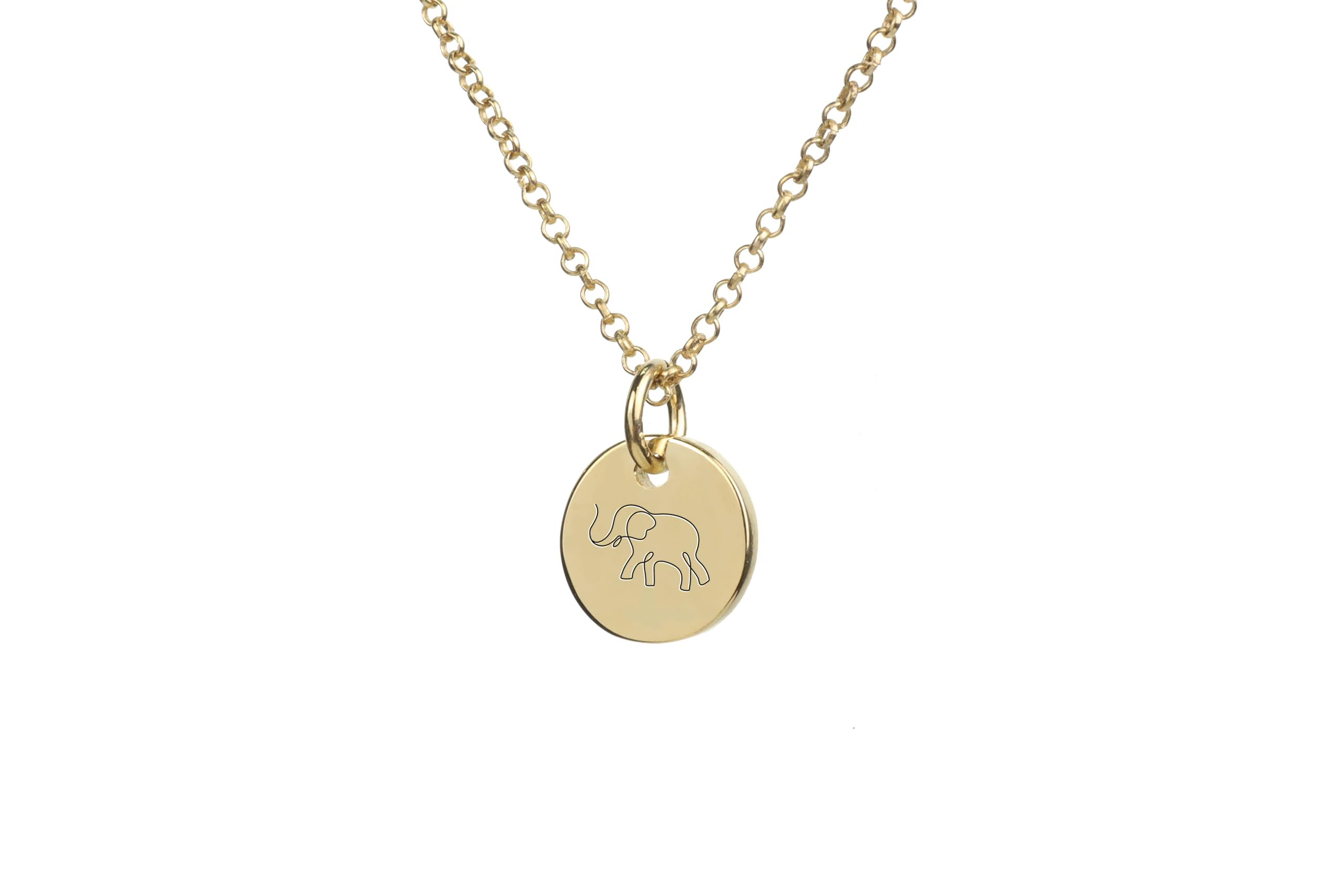 Collier pendentif rond avec gravure éléphant, l'éclat durable