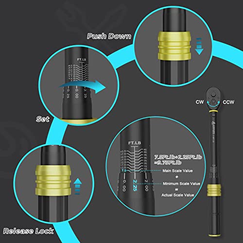 Anpuds 3/8-Inch Drive Click Torque Wrench, 5-45 Ft-Lb/6.8-61 Nm, Dual-Direction Torque Wrench, Lightweight Aluminum 72-Tooth Dual Range Scales Torque Wrench For Bike, Motorcycle, Car Spark #TOP4