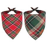 ADOGGYGO Christmas Dog Bandanas 2 Pack, Premium Cotton Fabric, Red Green Plaid Xmas Pet Scarf, Christmas Bandanas for Medium Large Dogs (Large)