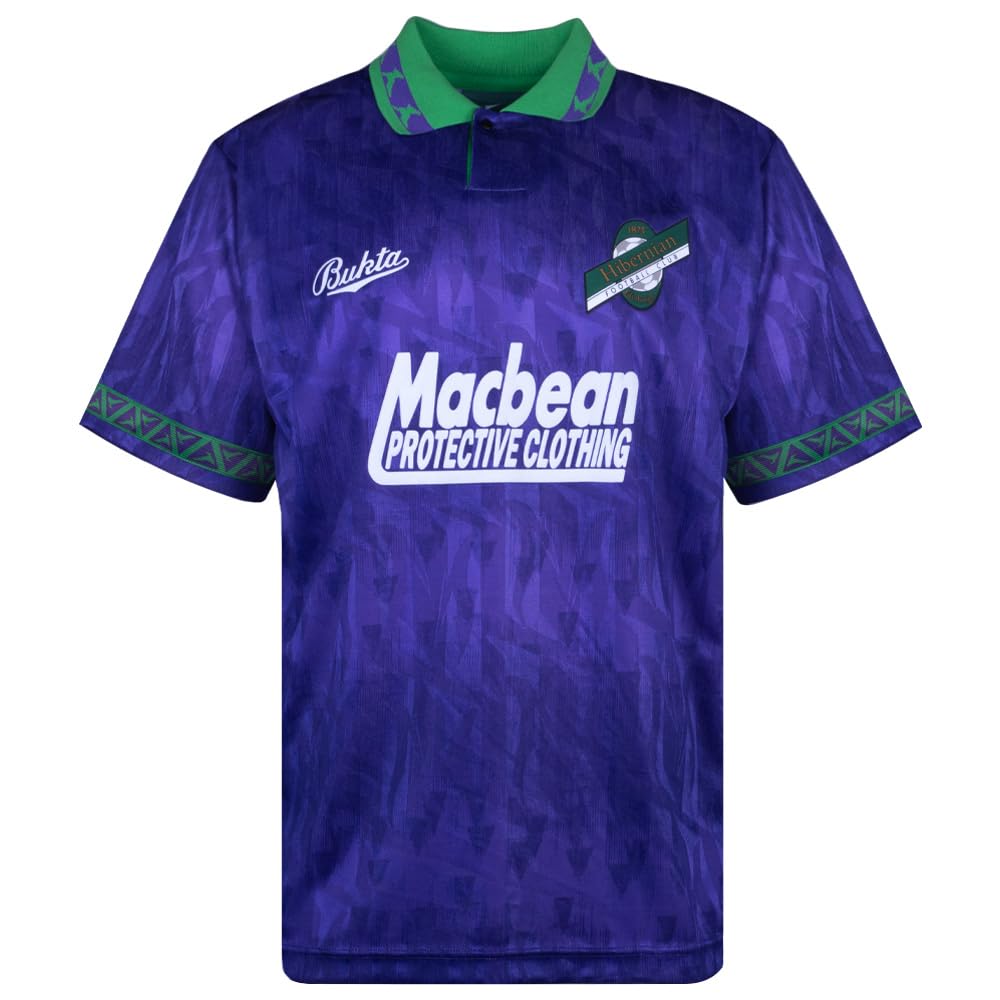 Score Draw Men's Navy/Green Hibernian 1992 Bukta Away Retro Football Shirt Medium Polyester