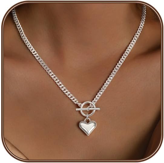 Heart Necklace for Women Gold/Silver Plated Trendy Heart Choker Lover Pendant Hypoallergenic Fashion Gold/Silver Necklace for Women Love Jewelry Gift for Women Girlfriend