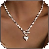 Airmb Silver Cuban Heart Choker Necklace for Women - 925 Plated Hypoallergenic Pendant, 17" Trendy Love Jewelry Gift