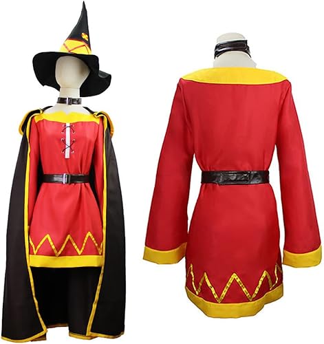 Miniatura 3 de Smehei Disfraz de cosplay de Megumin Konosuba, traje de megumin, vestido rojo, uniforme completo con sombrero para mujer