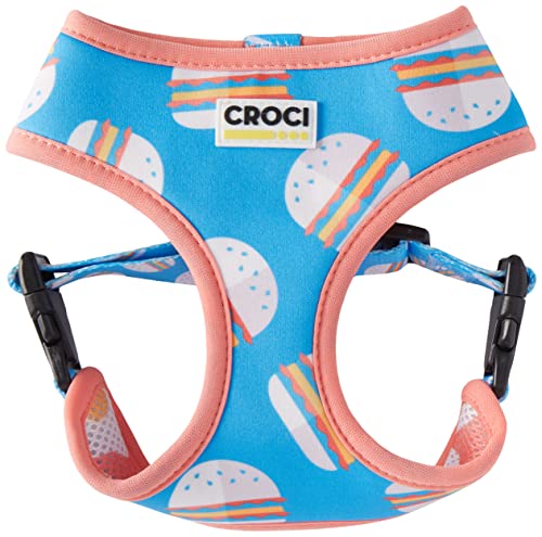 Croci Pettorina per Cane Morbida e Regolabile con Tessuto Traspirante | Pettorina con Resistente Gancio in Metallo e Fibbia Regolabile | Fantasia Foodie |Circonferenza: 35-45 CM