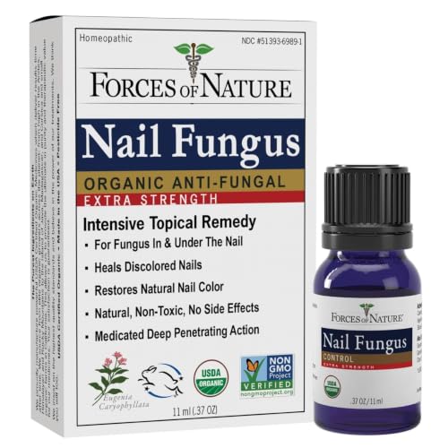 Forces of Nature Toenail Nail Fungus Treatment Extra Strength, Organic Antifungal Restores Appearance of Toenails and Fingernails, Homeopathic Medicine for Cracked, Dry and Damaged Nails, 11ml (0.37 fl oz)
