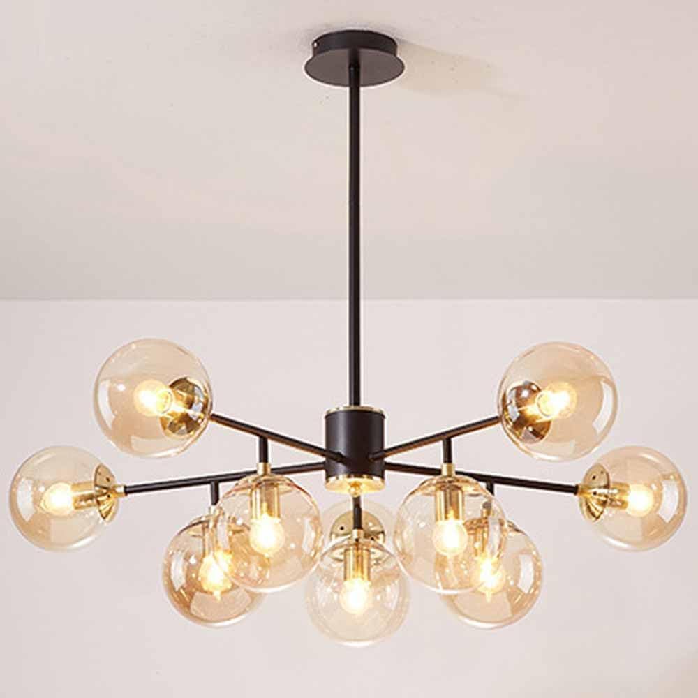 Lustre multiple en verre ambre et métal noir réglable