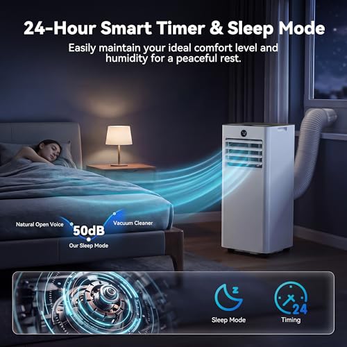 Image of 10000 BTUs Quiet Portable Air Conditioner, Cools Rooms up to 450 Sq. Ft, 4-in-1: AC /Dehumidifier /Fan /Sleep Mode, 24-Hour Timer, 26-Ft Remote Control, Window Kit Included