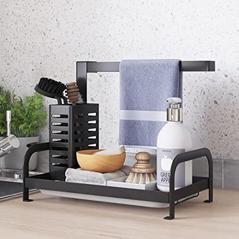 UMDONX Sponge Holder Sink Tidy Kitchen Caddy Kitchen Organiser Brush Holder Cleaning Organiser Cloth Holder Kitchen Utensils Holder Countertop Cover