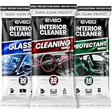 EVEO Car Wipes Interior Cleaning Kit -3-in-1 Car Cleaning Wipes Car Interior Wipes | Interior Car Wipes, Car Cleaning Kit Interior & Exterior - Protectant, Glass and Cleaning All Surfaces (90 Wipes)