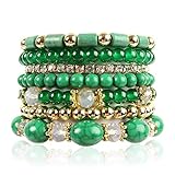 RIAH FASHION Multi Layer Bead Bracelet - Colorful Stacking Beaded Strand Stretch Cuff Statement Bangles Set (Vintage Marbled 7 Set - Green)