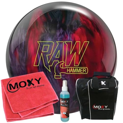 Hammer Raw Hammer Red/Smoke/Black Bowling Ball | Moxy Strike Black Bowling Bag | Moxy Red Micro Fiber Towel | Moxy Xtreme Power Cleaner Package 15lbs