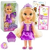 Disney Princess Rapunzel Doll and Comb Set - 4 Pc Tangled Gift Set with Rapunzel Doll for Girls, Stickers, and More Princess Toys for Kids