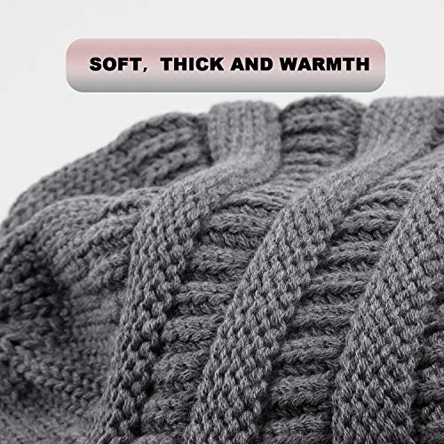 Winter Knit Beanie For Women Satin Lined Cable Thick Chunky Cap Mens Soft Slouchy Warm Hat Dark Grey #TOP3