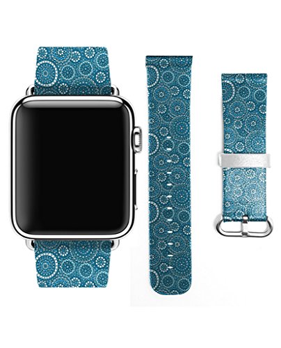 Apple Watch Strap Band Apple Watch 38MM - LEATHER) Strap Band Premium Strap Band Accessories for Apple Watch 38MM Retro Blue Circle Pattern