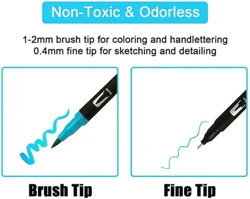 Miniatura 8 de NextG Artz - Rotuladores de doble punta, 120 colores brillantes únicos, punta fina y punta de pincel para amantes del arte, libro de dibujo para