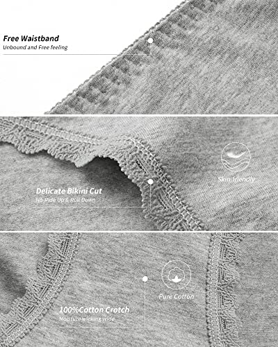 Women's Cotton Bikini Panties Lace Trim Underwear, High-Cut Stretch Soft Breathable Seamless Ladies String Briefs 5 Pack(Medium)