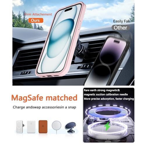 Image of Magnetic iPhone 15 case,Compatible with Magsafe, Military-Grade Protection,Slim Translucent Matte Shockproof with Anti-Scratch Anti-Fingerprint Phone Cover (Pink, iPhone 15)
