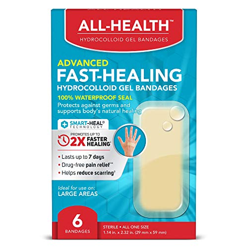 All Health Advanced Fast Healing Hydrocolloid Gel Bandages, Large, 6 ct | 2X Faster Healing for First Aid Blisters or Wound Care