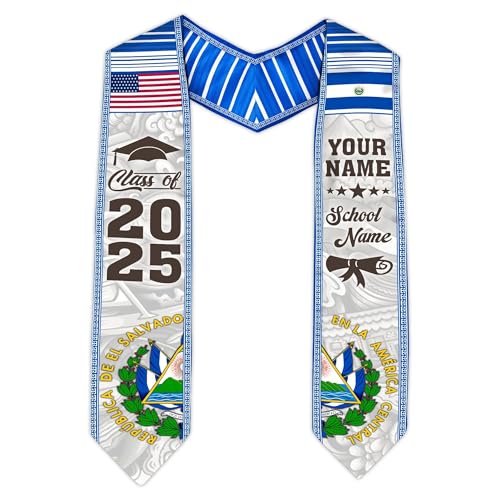 MonkeyVan Personalized Graduation Stole for El Salvador Senior, El Salvador Flag Graduation Sash Class of 2025 Grad Gift S111