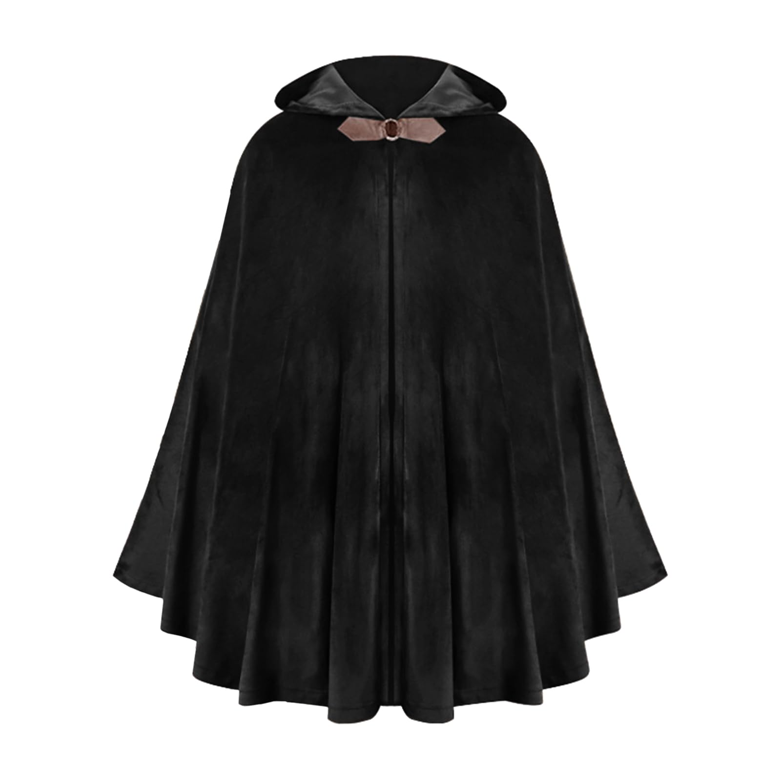 Medieval Velvet Hooded Cloak for Men Women Vintage Renaissance Cape with Oversized Hood Gothic Cosplay Halloween Party Fantasy Wizard Sorcerer Costume (Black)