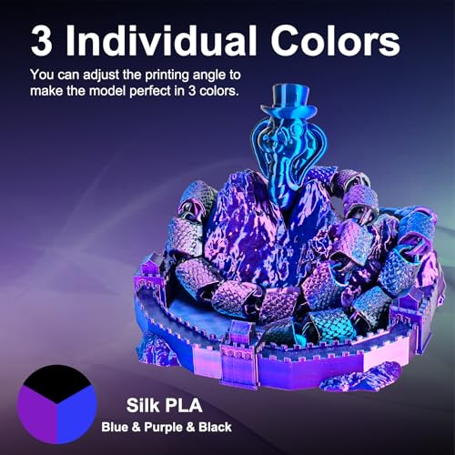 Image of ERYONE Silk Tri Color PLA Filament 3D Printer 1.75mm + /- 0.03mm, Multicolor Filament Tricolor PLA 1KG(2.2lbs) Cardboard Spool, Blue Purple Black