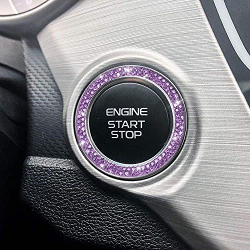 Image of ToBeQueen Purple Car Push Start Button Cover Ring Emblem Sticker, Interior Crystal Diamond Rhinestone Engine Start Stop Ring Decoration, Violet Bling Car Accessories for Women, Purple