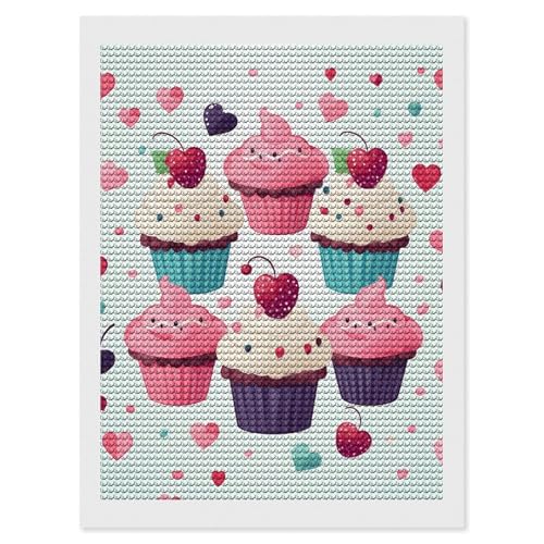 5D Diamond Painting Kits for Adult, Cupcake Candy Hearts Sweet Diamond Art Kits for Beginners Fun DIY Crafts Round Diamond Art Canvas Home Wall Decor 12"x16"
