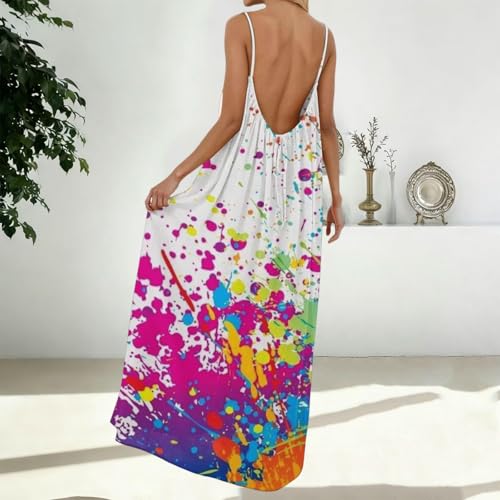 Image of HTHLVMD Backless Cami Dress Summer Dresses for Women 2026 Spaghetti Strap Dresses Womens Solid Color Backless Cami Dress