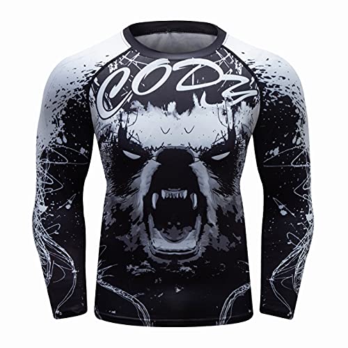 Red Plume Men Cool Dry 3D Digital Printing Compression Long Sleeve Base Layer Shirts, Sports& Fitness Tee