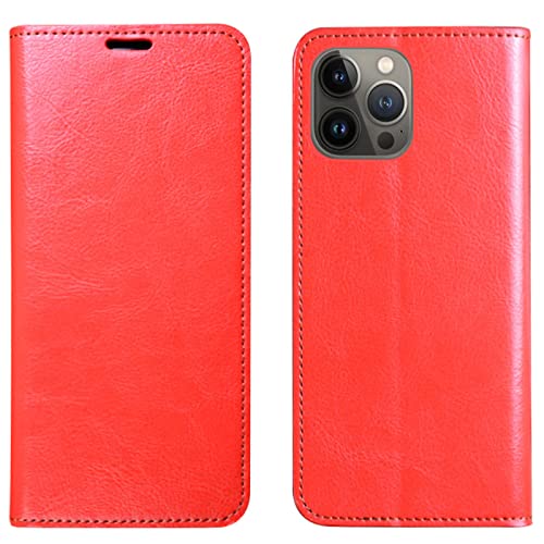 YAGELANG Capa carteira para iPhone 14 Pro Max, capa flip de couro genuíno com suporte para cartão, c