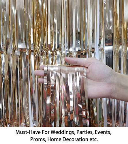 ShiDianYi Foil Fringe Backdrop - 6x8FT Sparkling Metallic Tinsel Curtains for Wedding Birthday Party Decor, Champagne Glitter Backdrop, Door/Window/Photo Booth Decoration(2 Pack)
