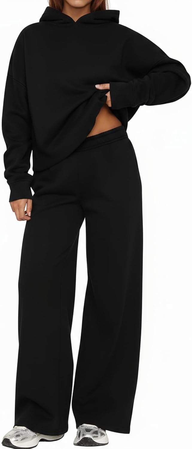 ETCYY NEW Womens 2 Piece Lounge Sets Bow Trim Print Hoodie Set Fall Fashion Oversized Sweatshirts Wide Leg Sweatpants