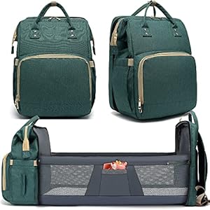 Diaper Bag Backpack – Large Travel Diaper Bags for Baby Girl & Boy – Portable Changing Pad, Stroller Straps, Insulated Pockets – Waterproof – Baby Shower Gifts – 16.5×9.4×14″, 30L Capacity, Green