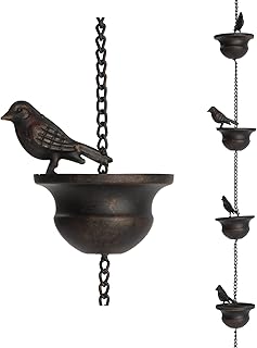 Jemeni 5.5 Feet Birds on Cup Mobile Rain Chain for Gutters with Attached Hanger, Dark Bronzeâ€¦â€¦